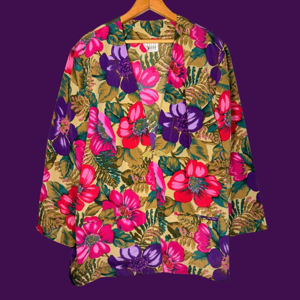 Vintage 80s Leslie Fay Sportswear Tropical One Button Blazer